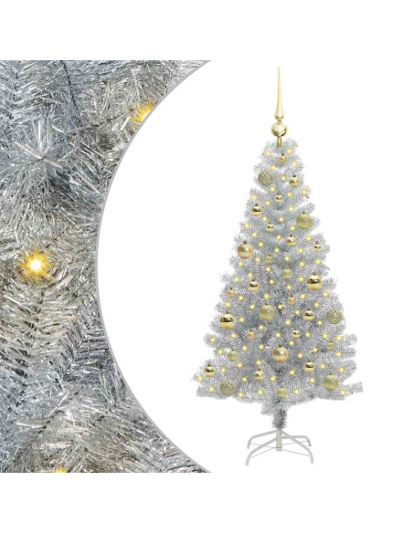 Albero di Natale con 150 LED con supporto Argento 120 cm PET
