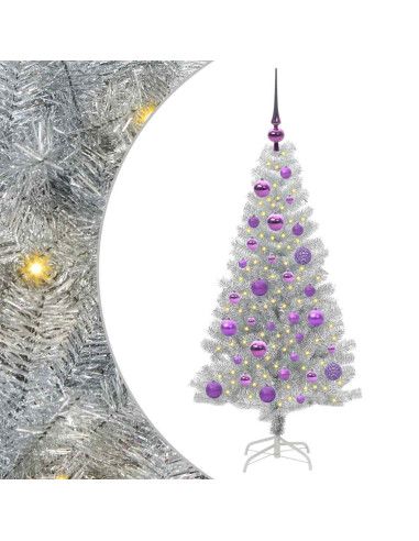 Albero di Natale con 150 LED con supporto Argento 120 cm PET