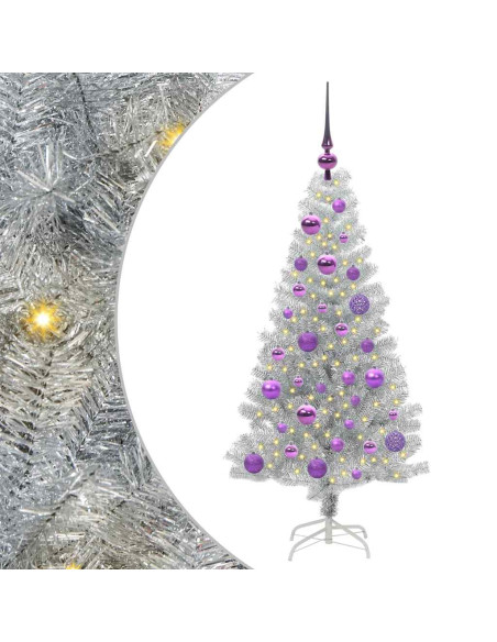 Albero di Natale con 150 LED con supporto Argento 120 cm PET