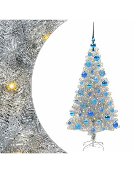 Albero di Natale con 150 LED con supporto Argento 120 cm PET