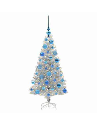 Albero di Natale con 150 LED con supporto Argento 120 cm PET