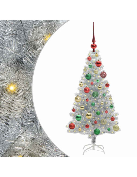 Albero di Natale con 150 LED con supporto Argento 120 cm PET