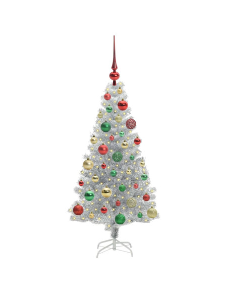 Albero di Natale con 150 LED con supporto Argento 120 cm PET
