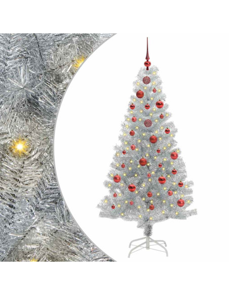 Albero di Natale con 150 LED con supporto Argento 150 cm PET