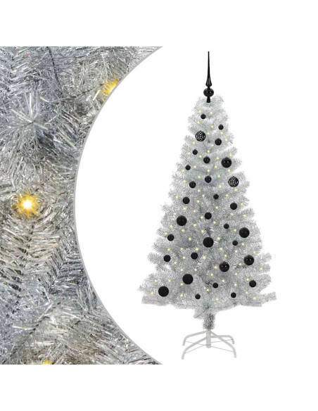 Albero di Natale con 150 LED con supporto Argento 150 cm PET