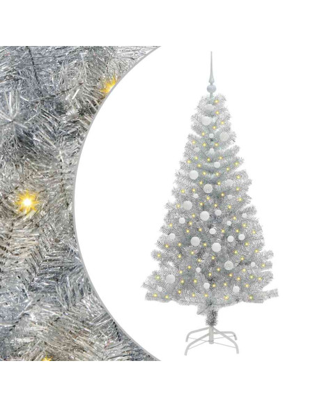 Albero di Natale con 150 LED con supporto Argento 150 cm PET