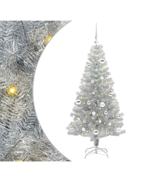 Albero di Natale con 150 LED con supporto Argento 150 cm PET