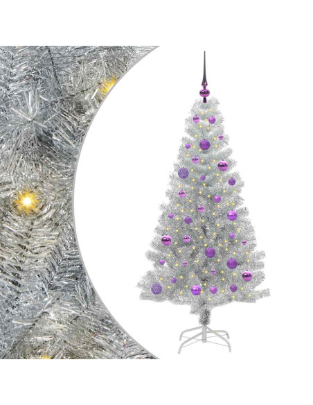 Albero di Natale con 150 LED con supporto Argento 150 cm PET