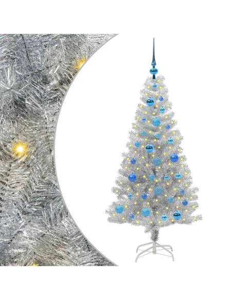 Albero di Natale con 150 LED con supporto Argento 150 cm PET