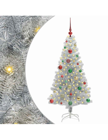 Albero di Natale con 150 LED con supporto Argento 150 cm PET