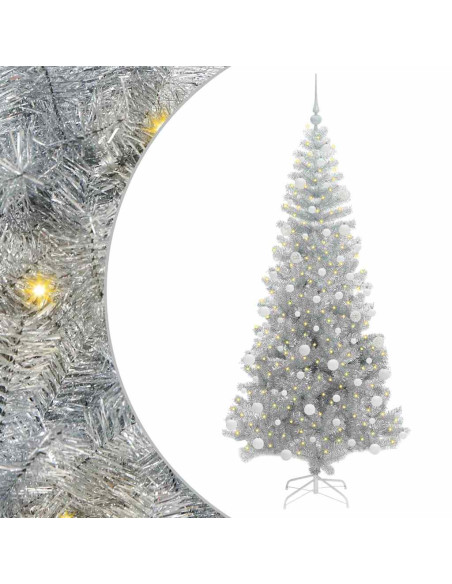 Albero di Natale con 300 LED con supporto Argento 180 cm PET