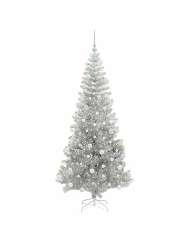 Albero di Natale con 300 LED con supporto Argento 180 cm PET