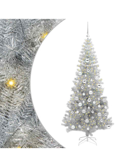 Albero di Natale con 300 LED con supporto Argento 180 cm PET