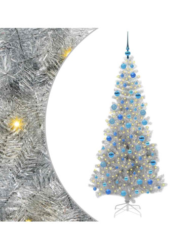 Albero di Natale con 300 LED con supporto Argento 180 cm PET