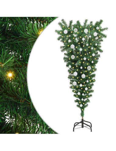 Albero di Natale artificiale preilluminato rovesciato con set di palline