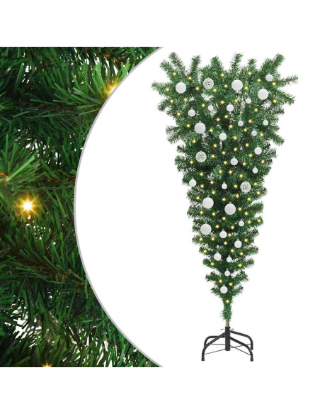 Albero di Natale artificiale preilluminato rovesciato con set di palline