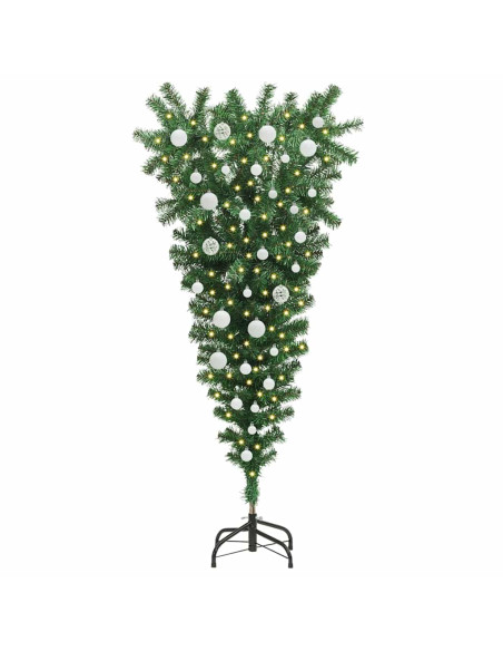 Albero di Natale artificiale preilluminato rovesciato con set di palline