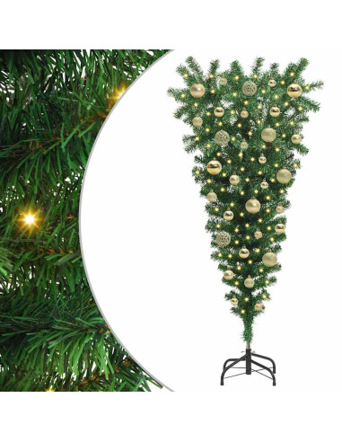 Albero di Natale artificiale preilluminato capovolto con set di palline