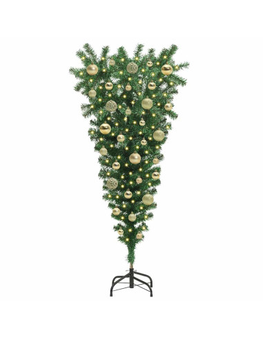 Albero di Natale artificiale preilluminato capovolto con set di palline