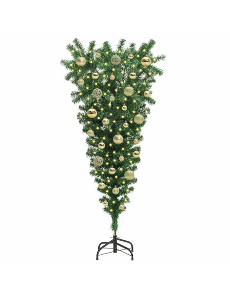 Albero di Natale artificiale preilluminato capovolto con set di palline