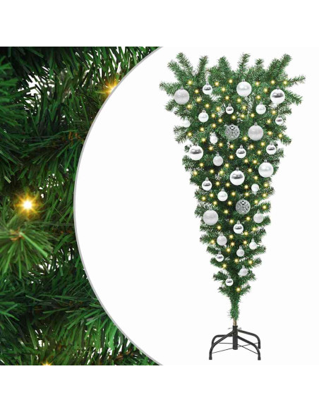 Albero di Natale Artsificiale Illuminato Capovolto con Set di Palline