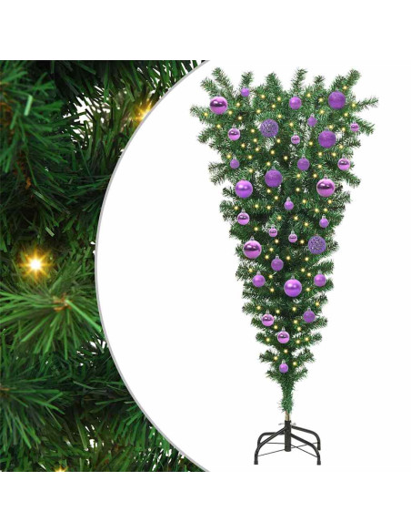 Albero di Natale artificiale preilluminato rovesciato con set di palline