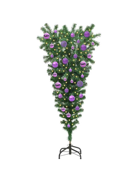 Albero di Natale artificiale preilluminato rovesciato con set di palline