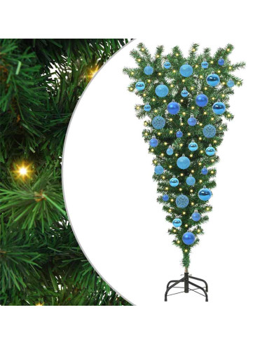 Albero di Natale artificiale preilluminato capovolto con set di palline