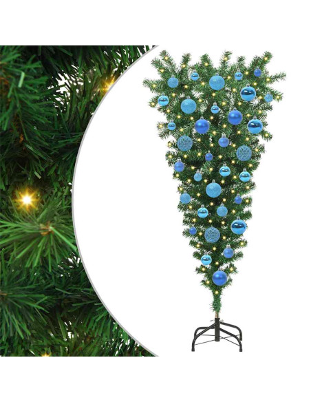Albero di Natale artificiale preilluminato capovolto con set di palline
