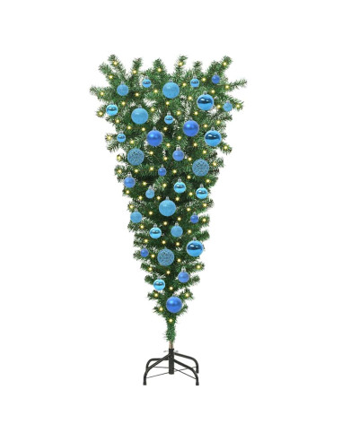Albero di Natale artificiale preilluminato capovolto con set di palline