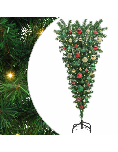 Albero di Natale artificiale preilluminato capovolto con set di palle