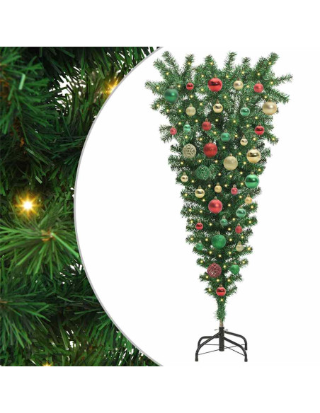 Albero di Natale artificiale preilluminato capovolto con set di palle