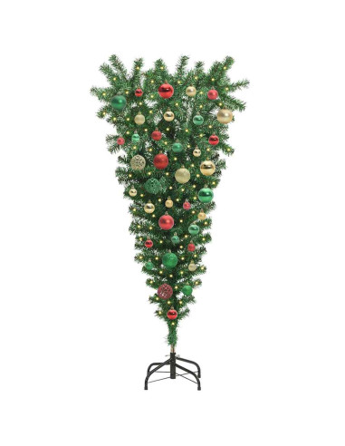 Albero di Natale artificiale preilluminato capovolto con set di palle