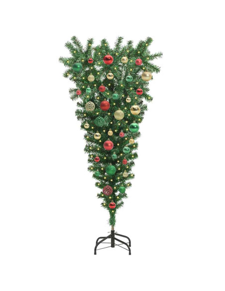 Albero di Natale artificiale preilluminato capovolto con set di palle