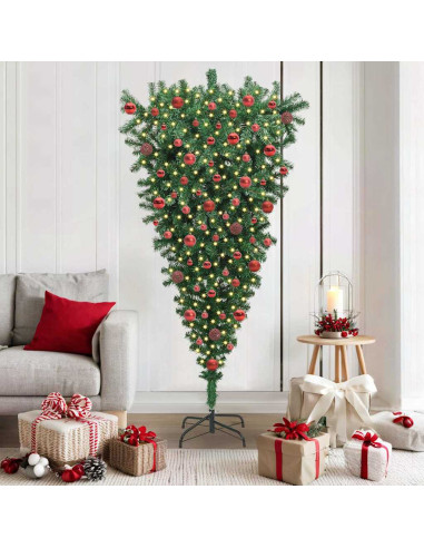 Albero di Natale Artificiale Pre-illuminato Sottosopra con Set di Palline