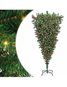 Albero di Natale Artificiale Pre-illuminato Sottosopra con Set di Palline 2