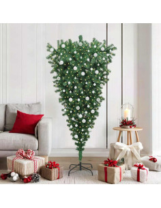 Albero di Natale Artificiale Pre-illuminato Capovolto con Set di Palline 2