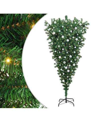 Albero di Natale Artificiale Pre-illuminato Capovolto con Set di Palline