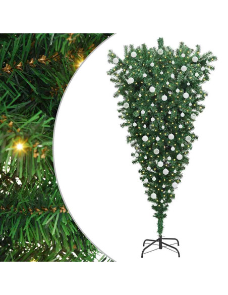 Albero di Natale Artificiale Pre-illuminato Capovolto con Set di Palline