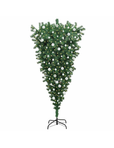 Albero di Natale Artificiale Pre-illuminato Capovolto con Set di Palline