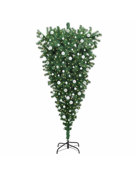 Albero di Natale Artificiale Pre-illuminato Capovolto con Set di Palline