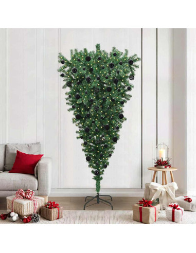 Albero di Natale artificiale preilluminato capovolto con set di palline