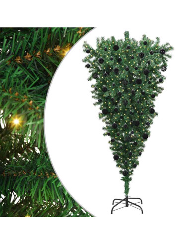 Albero di Natale artificiale preilluminato capovolto con set di palline