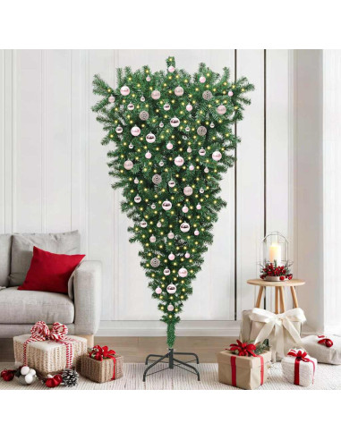 Albero di Natale artificiale preilluminao capovolto con set di palline