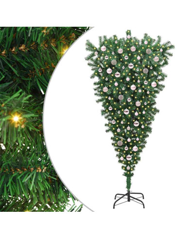 Albero di Natale artificiale preilluminao capovolto con set di palline