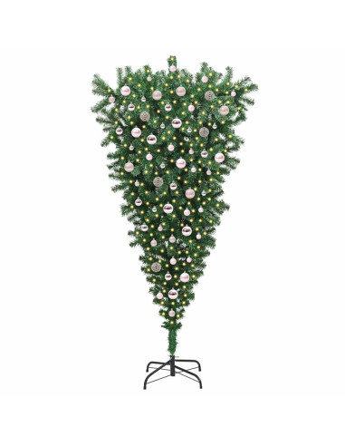 Albero di Natale artificiale preilluminao capovolto con set di palline