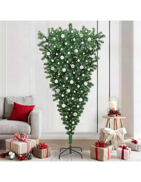 Albero di Natale artificiale pre-illuminato rovesciato con set di palline
