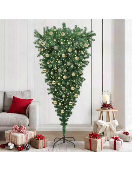 Albero di Natale artificiale preilluminato capovolto con set di palline
