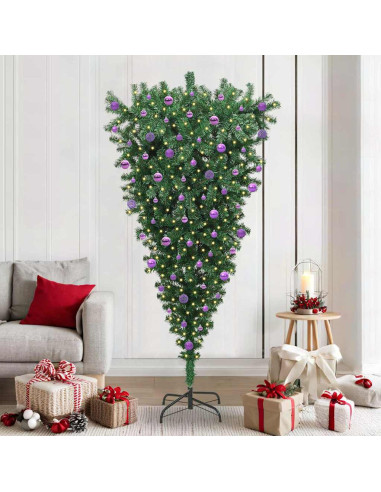 Albero di Natale artificiale pre-illuminato capovolto con set di palline