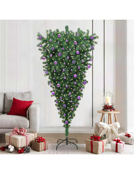 Albero di Natale artificiale pre-illuminato capovolto con set di palline